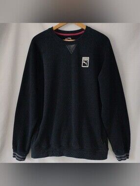 PUMA Men's Size Large Dark Navy Pullover Sweatshirt Varsity Cuffs Zip Pockets L
